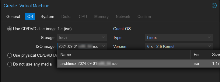 Proxmox create virtual machine
