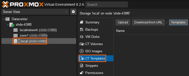 Proxmox template container