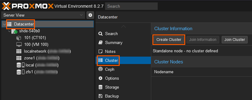 Proxmox cluster