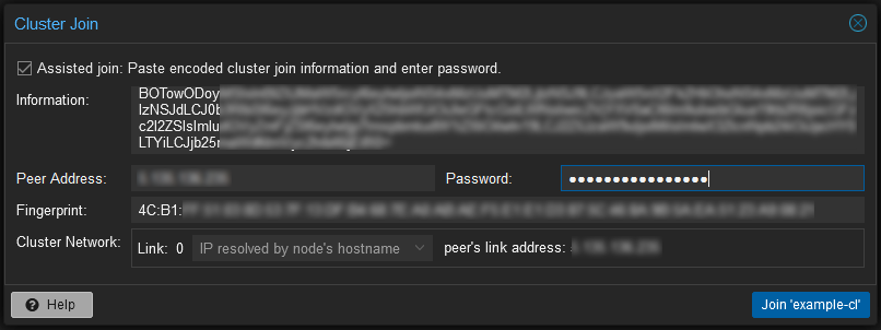 Proxmox cluster join info