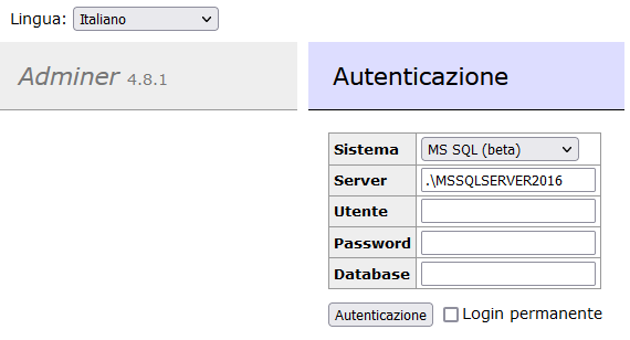 Adminer_autenticazione