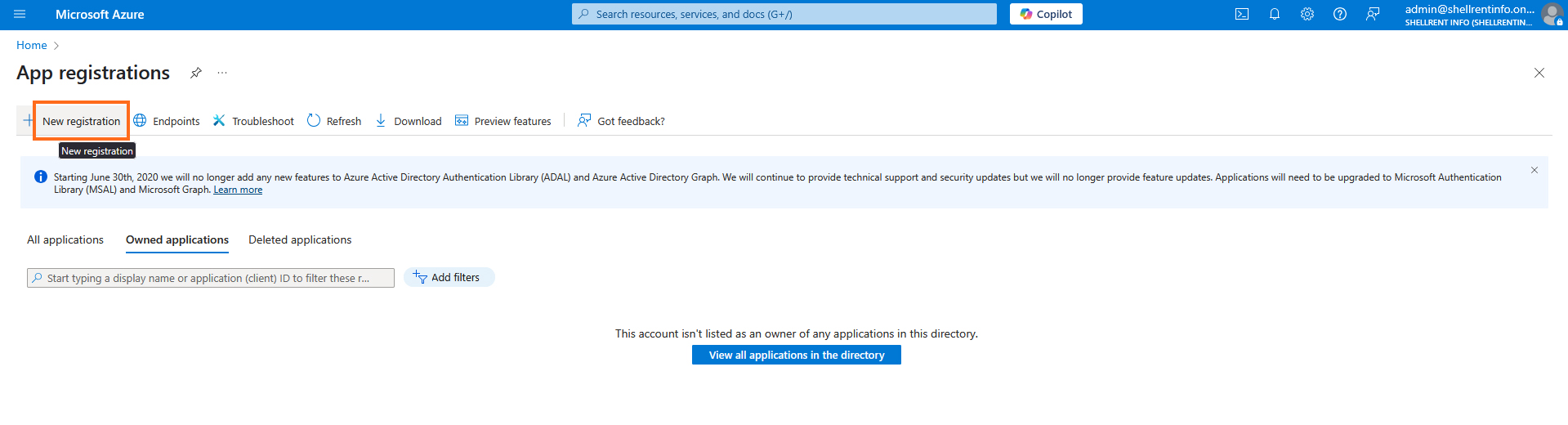 Microsoft Azure - New registration
