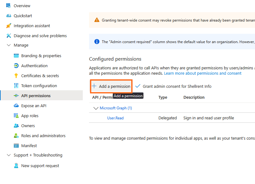 Microsoft Azure - Add a permission