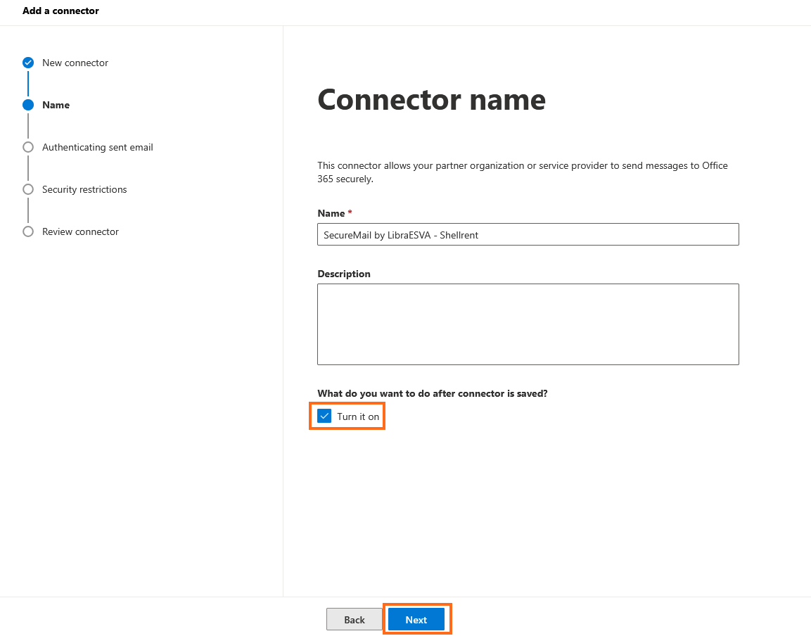 Exchange - Connector name turn it on