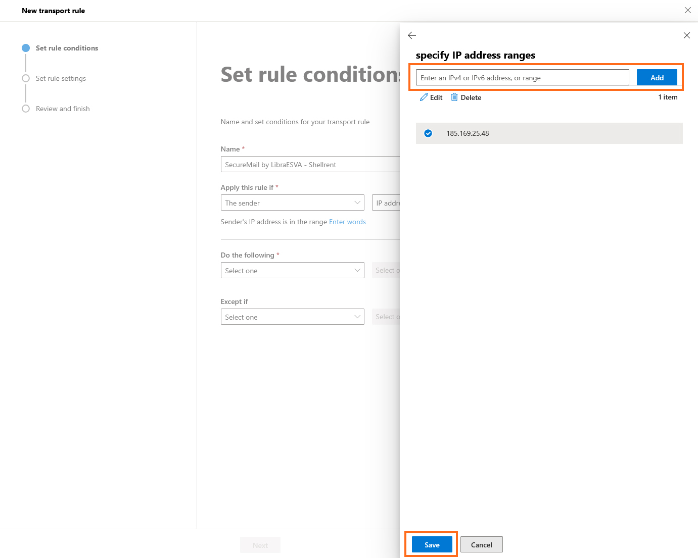 Exchange - Specify IP address ranges
