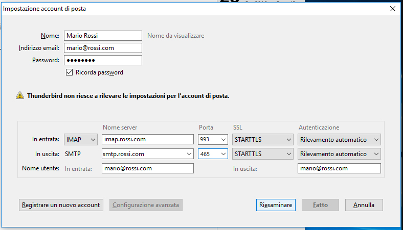 configurare posta su thunderbird