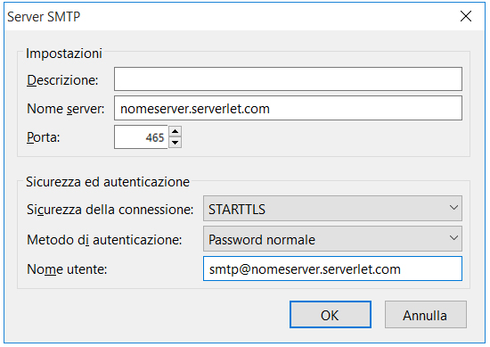 configurare smtp su client di posta