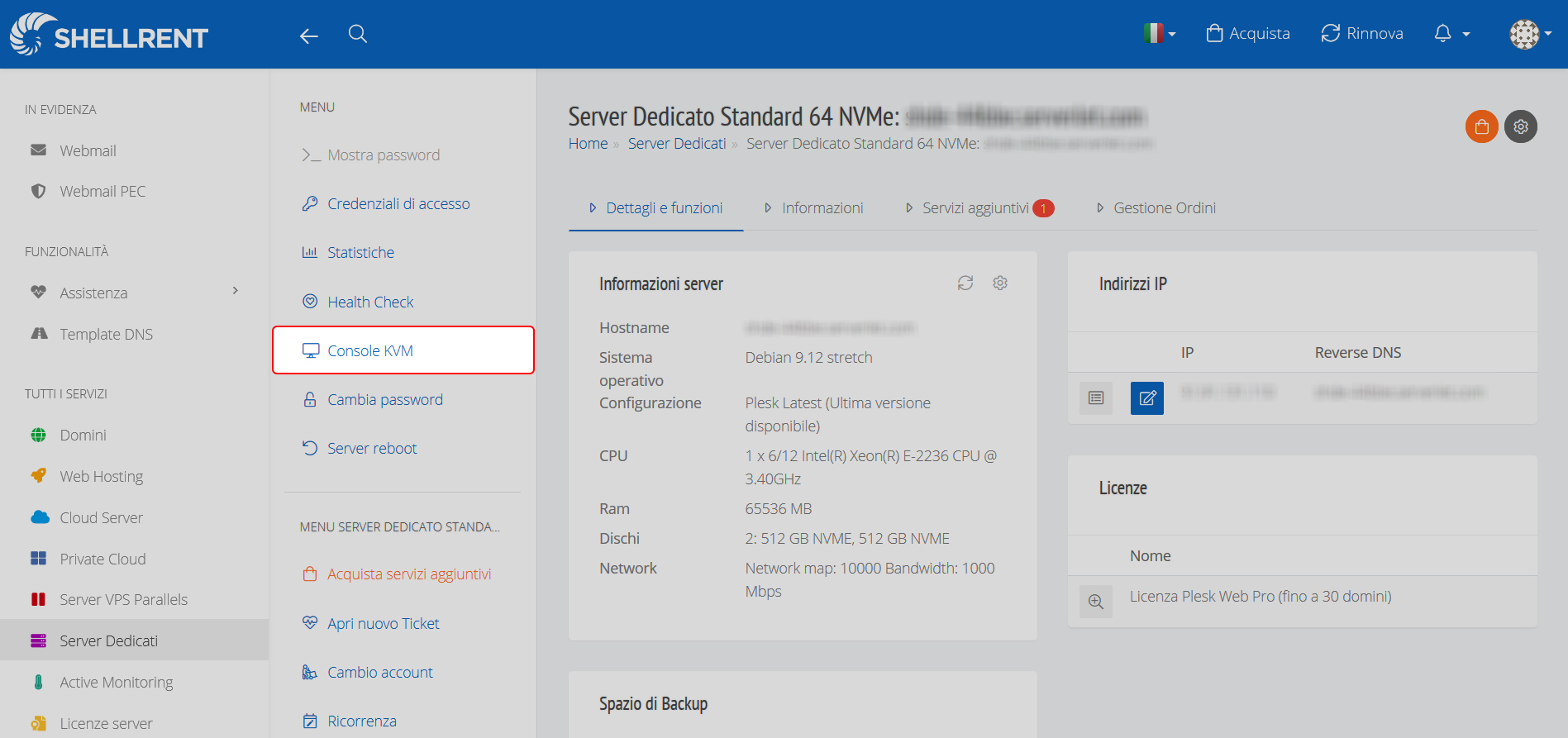 Server Dedicato OVH Console KVM