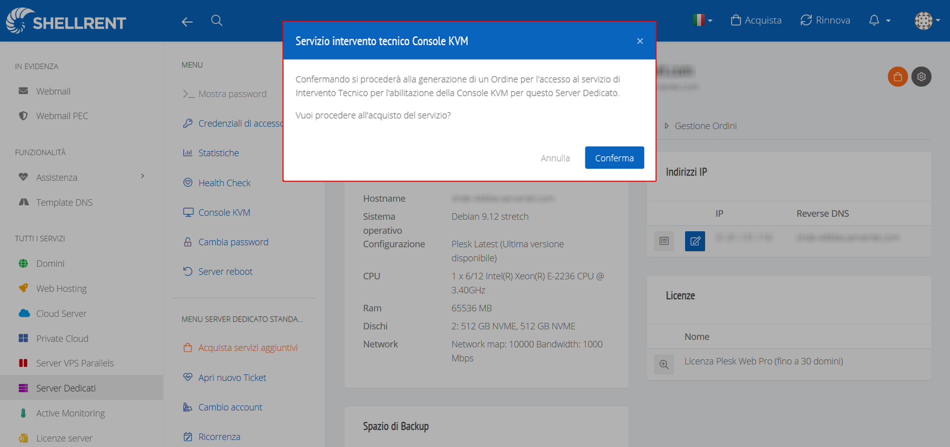 Server Dedicato SYS Console KVM