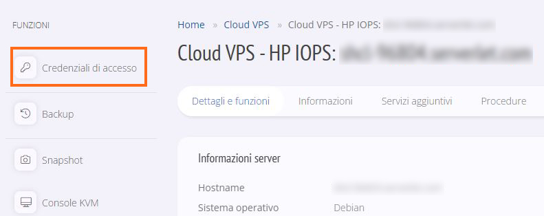 Accesso root cloud VPS