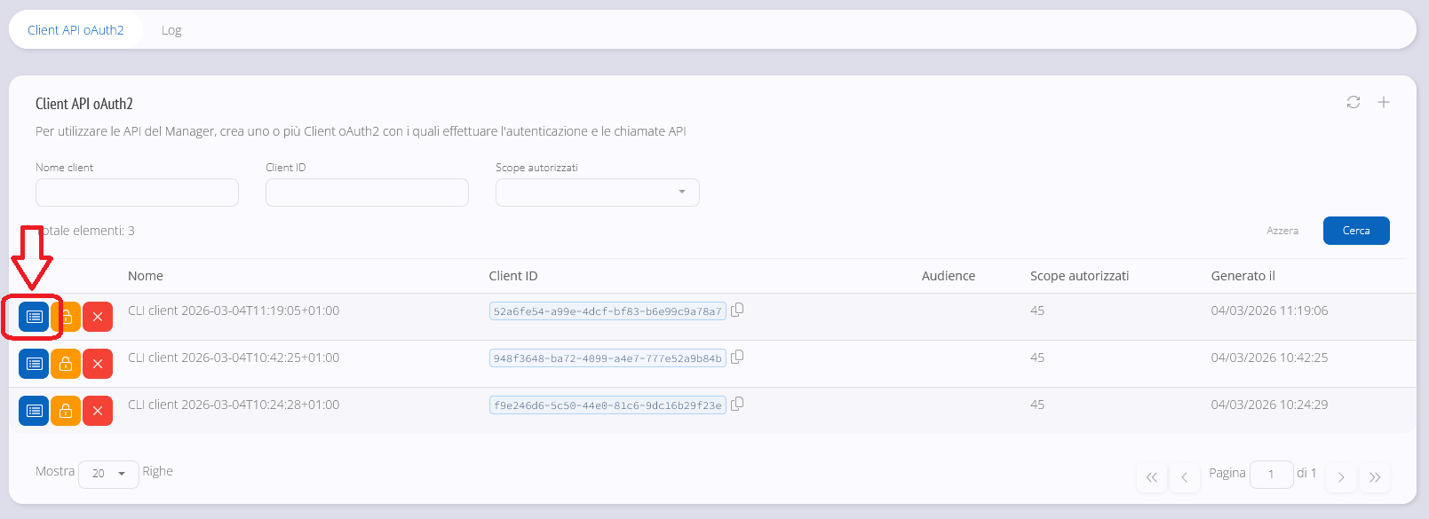 Elenco dei client OAuth2 e accesso al dettaglio