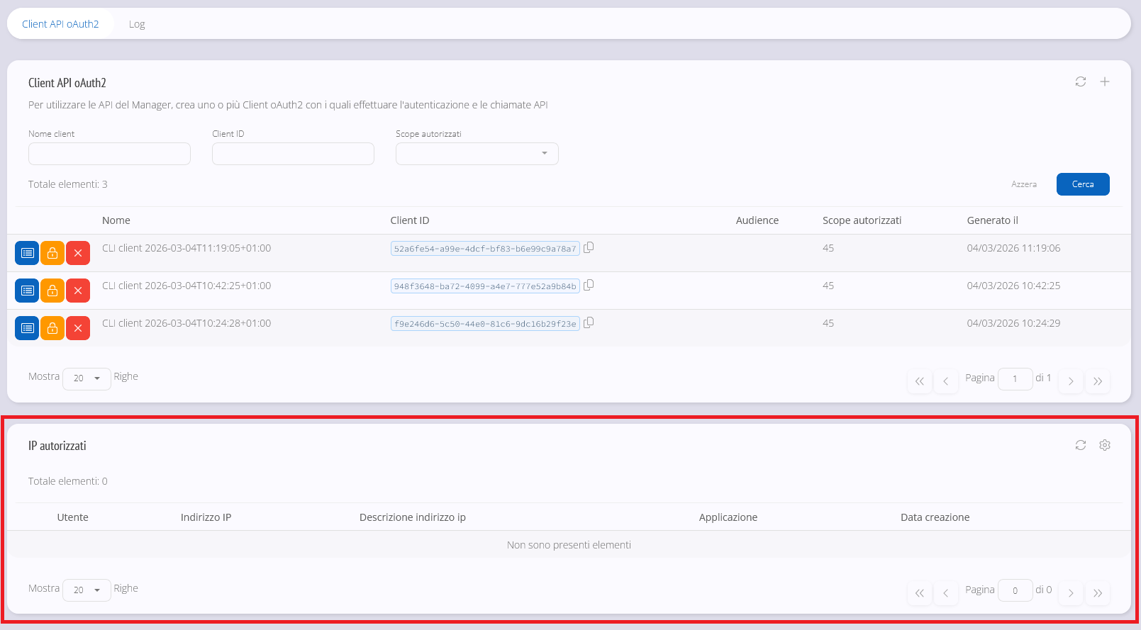 Configurazione degli IP autorizzati