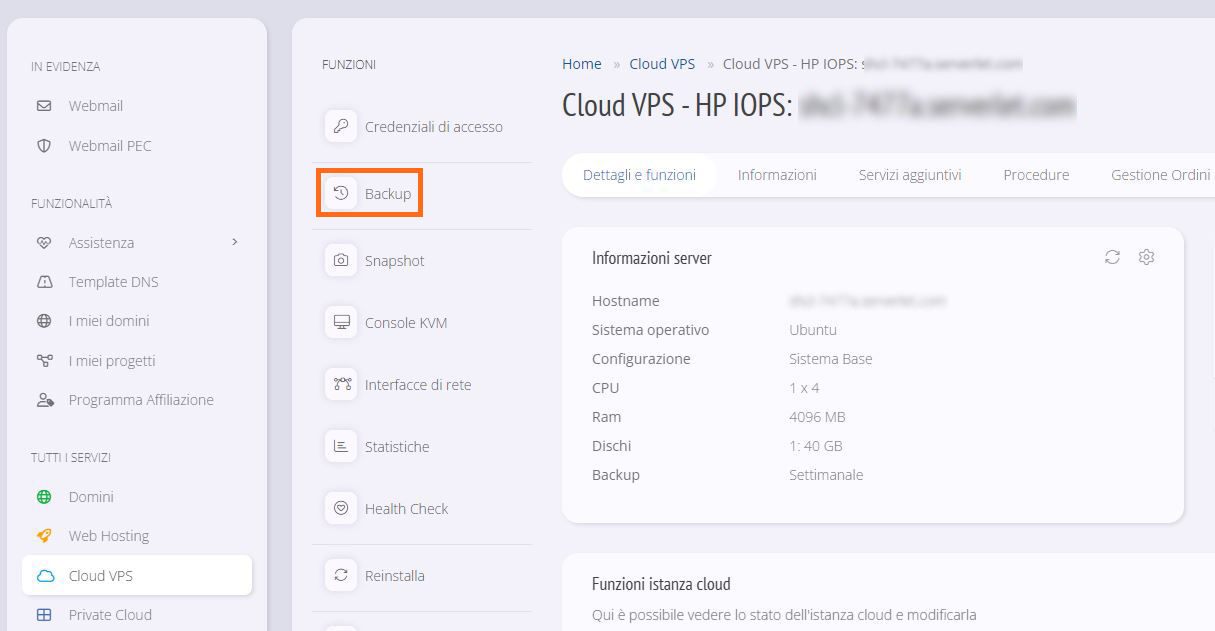 Ripristino backup cloud VPS