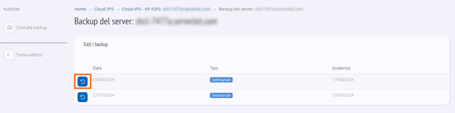 Ripristino backup cloud VPS