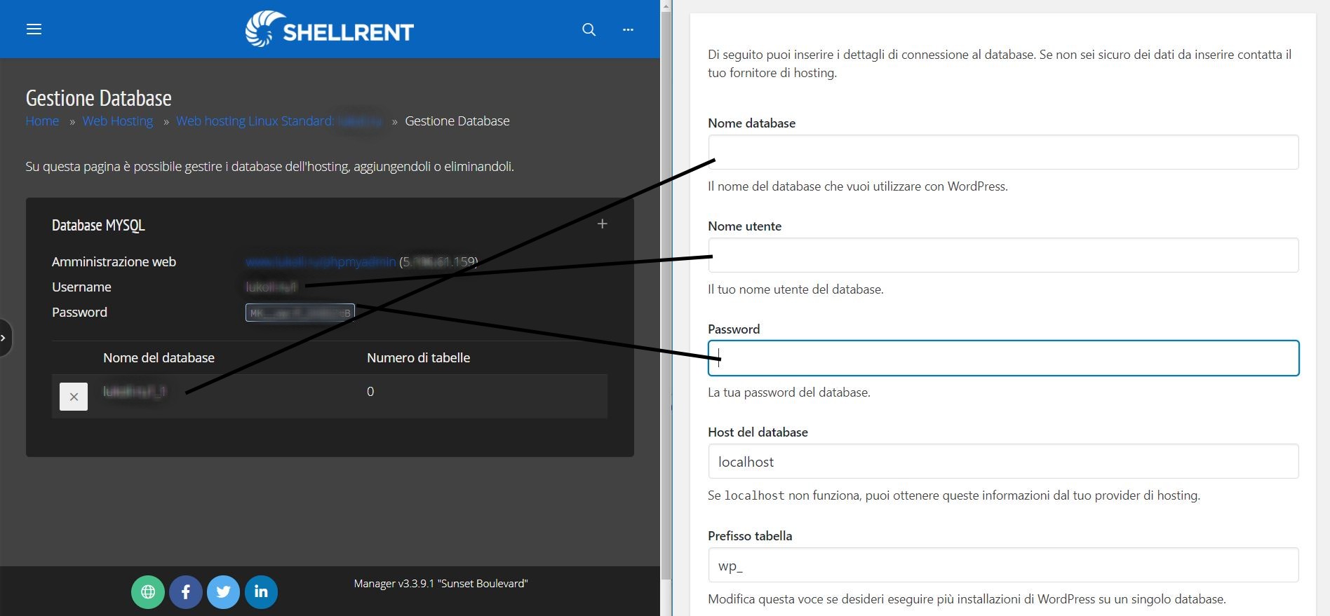 Database installazione manuale WordPress