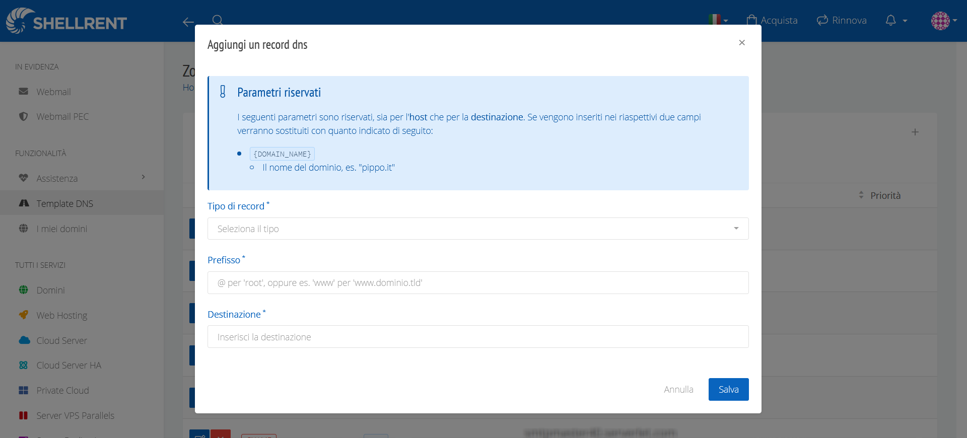 Creazione template dns