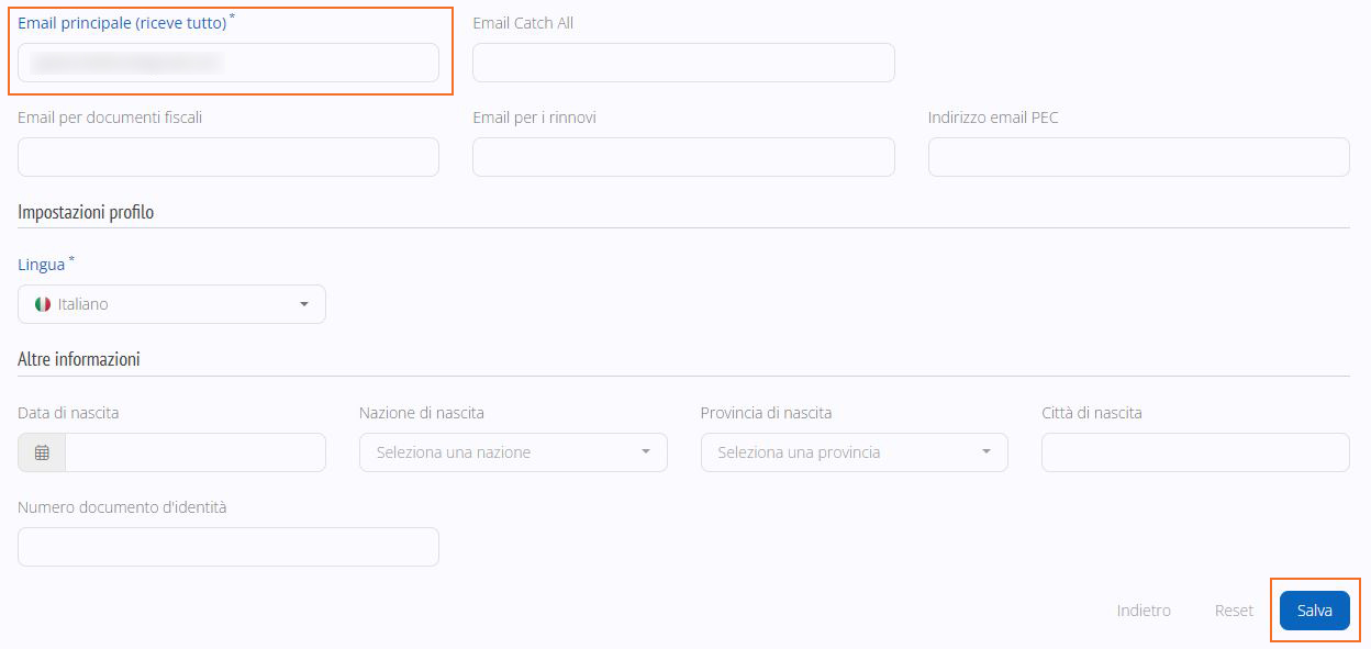 Modifica email principale