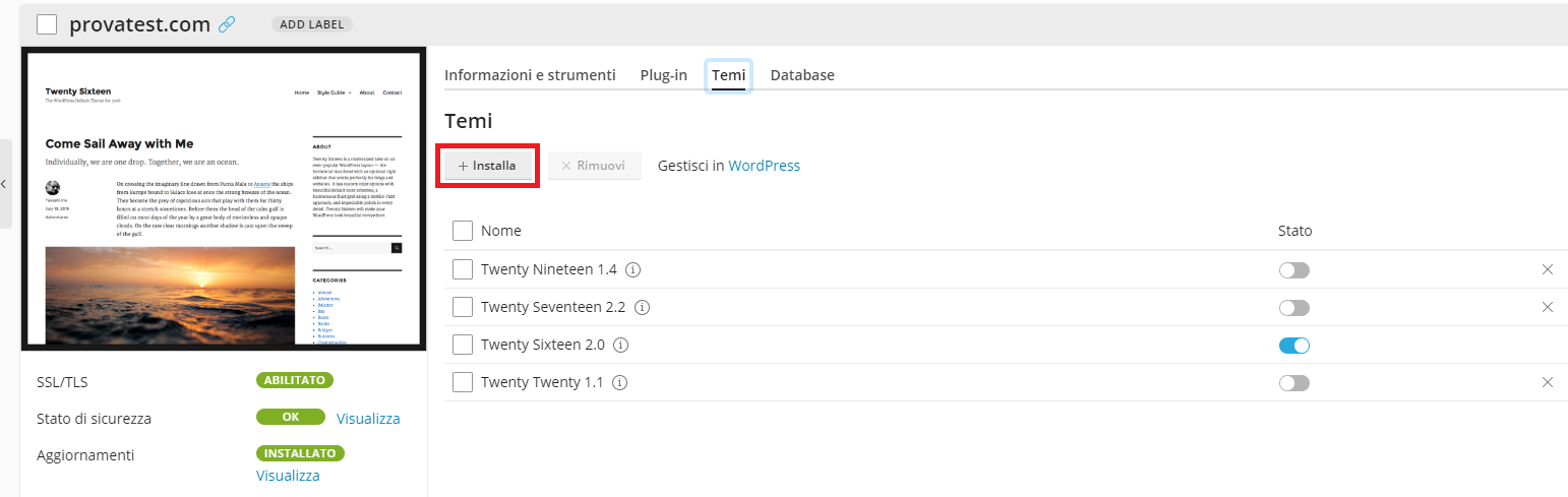 Installazione guidata nuovi temi con WP Toolkit