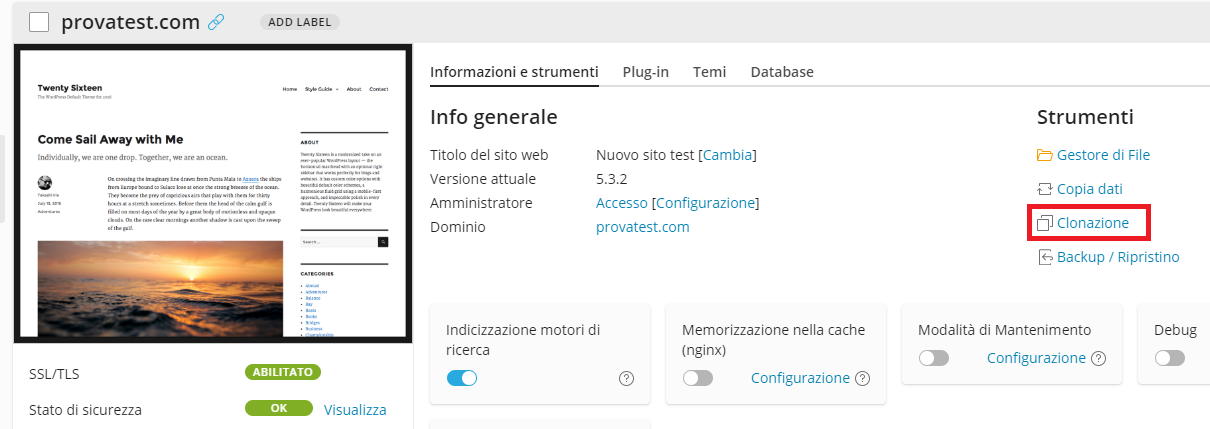 Clonazione siti web con WP Toolkit
