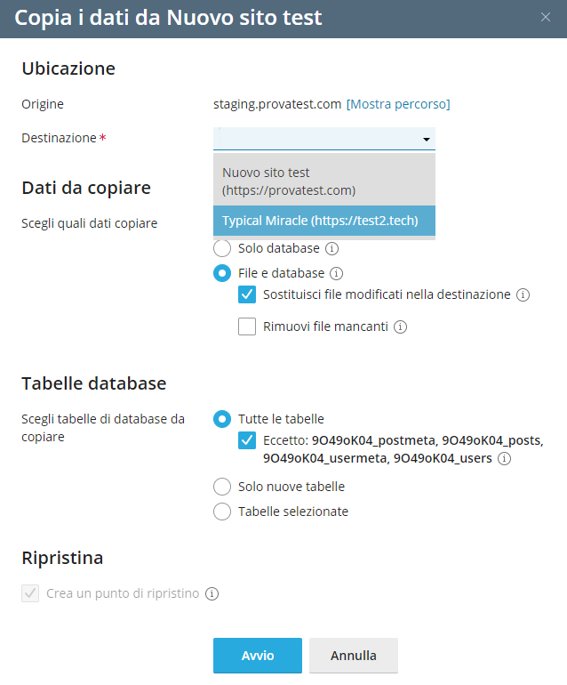 Copiare in produzione i dati di un sito modificato