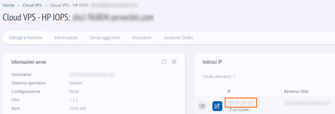 Indirizzo IP cloud VPS