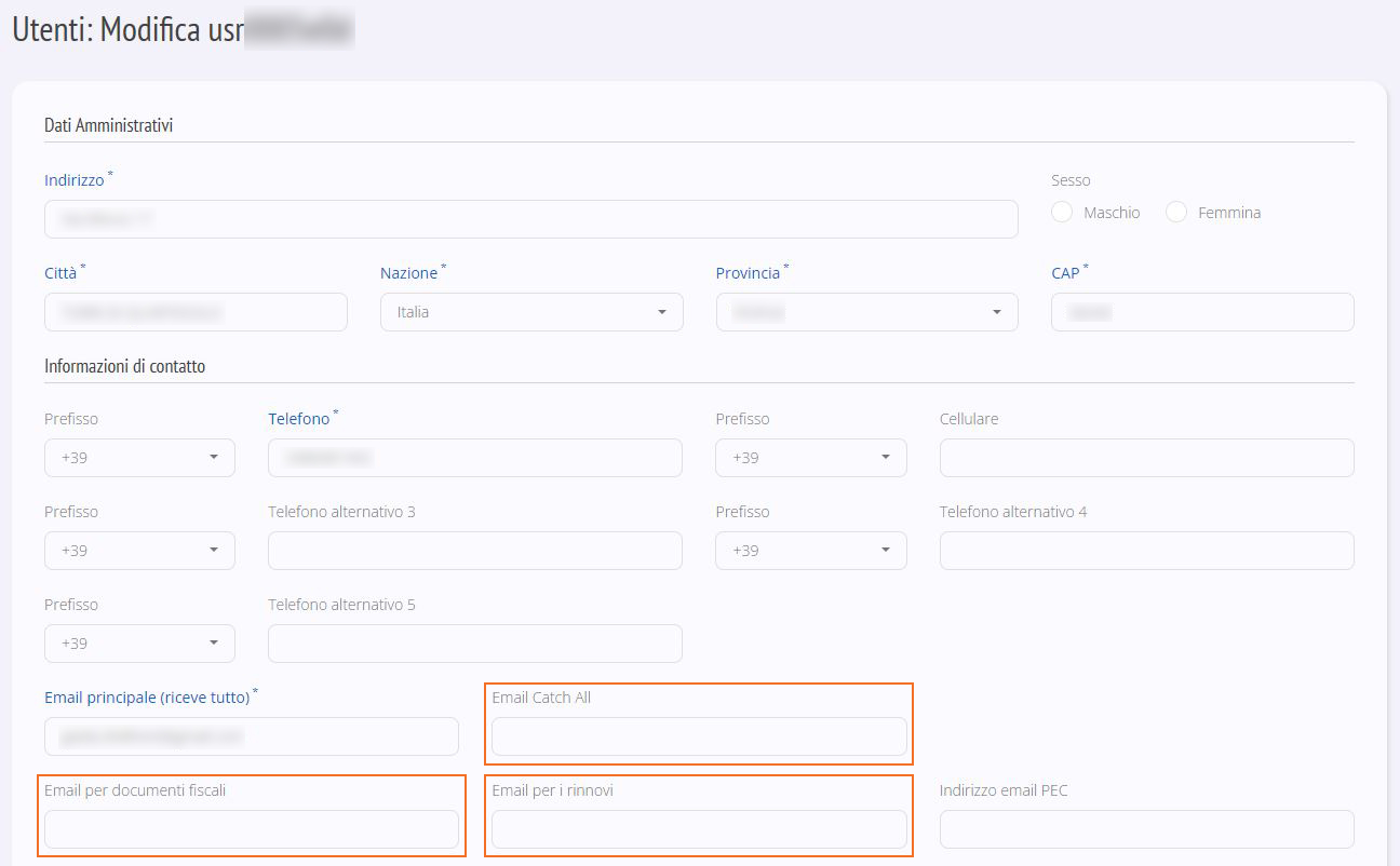 Modifica email comunicazioni specifiche Shellrent