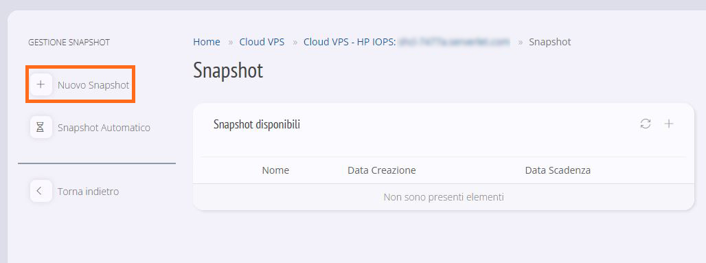 Creare snapshot di un Cloud VPS