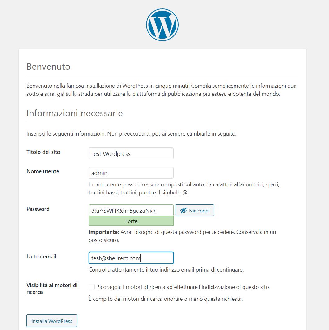 Ultimo step installazione manuale di wordpress