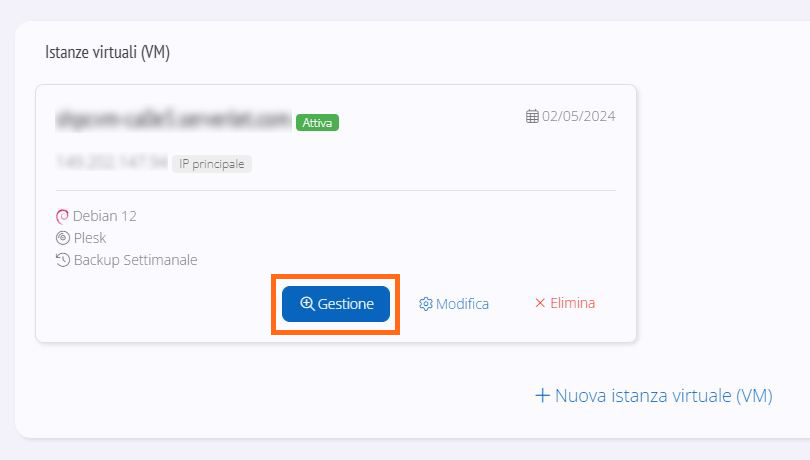 Virtual machine Private Cloud nel pannello Manager