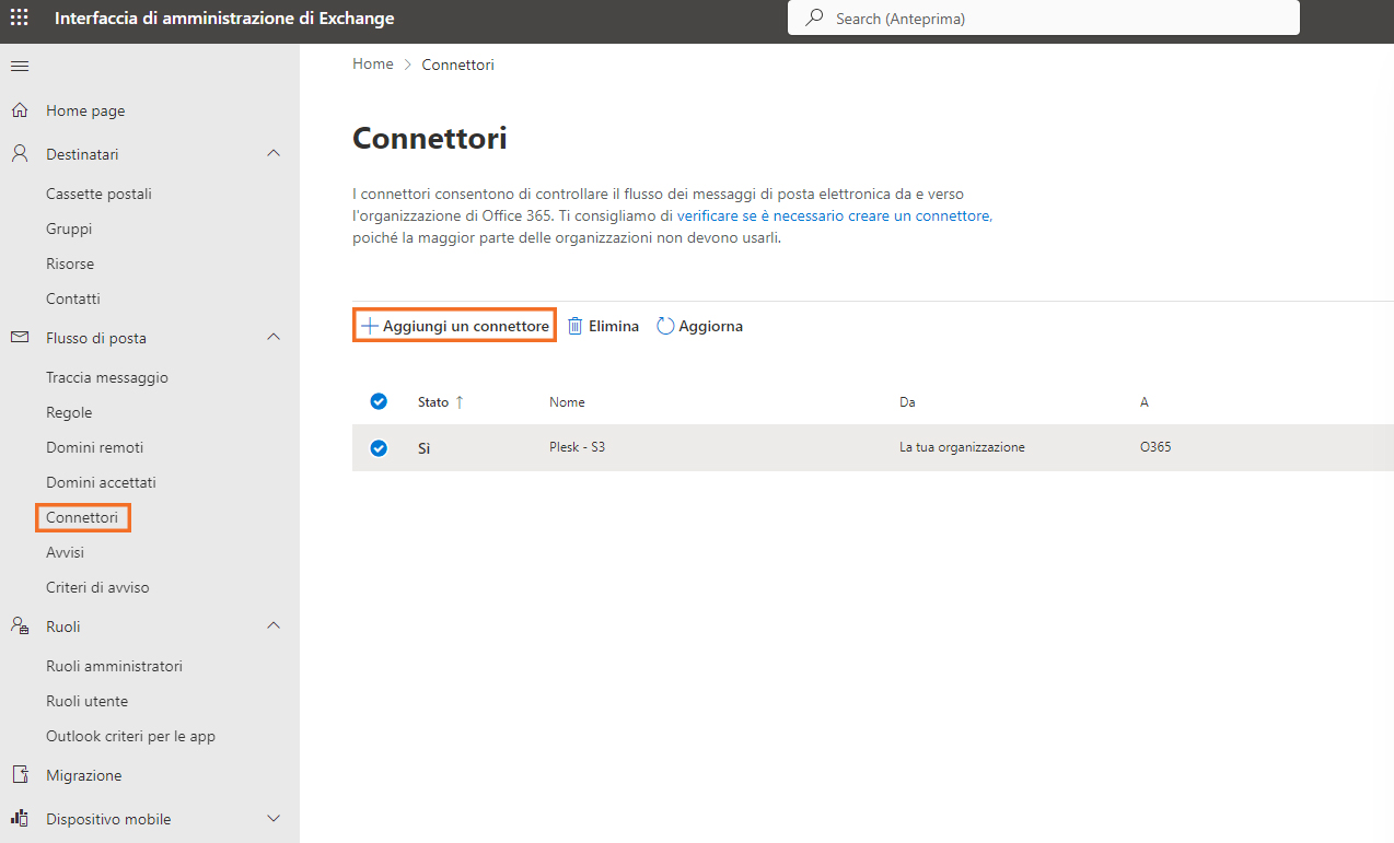 Configurazione connettore
