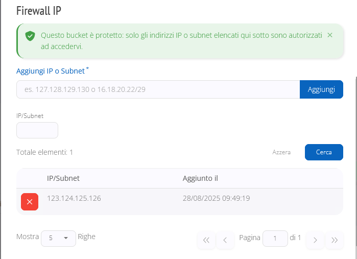 Firewall IP Object Storage abilitato