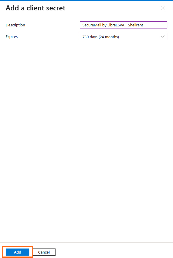 LibraESVA 365 - azure app registration - 16 Microsoft Azure - Add a client secret