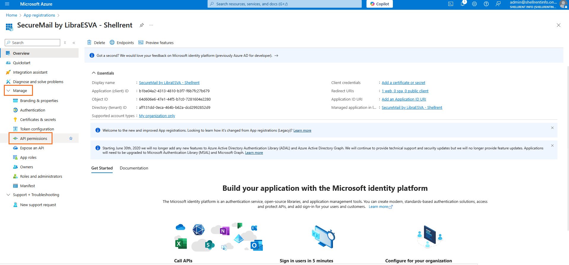 LibraESVA 365 - azure app registration - 5 Microsoft Azure - Api permissions
