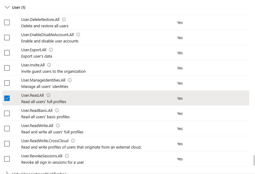 LibraESVA 365 - azure app registration - 9 Microsoft Azure - User.Read.All