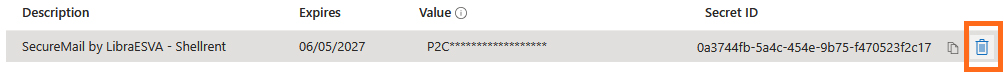 LibraESVA 365 - azure app registration - secret - 3 Microsoft Azure - Delete