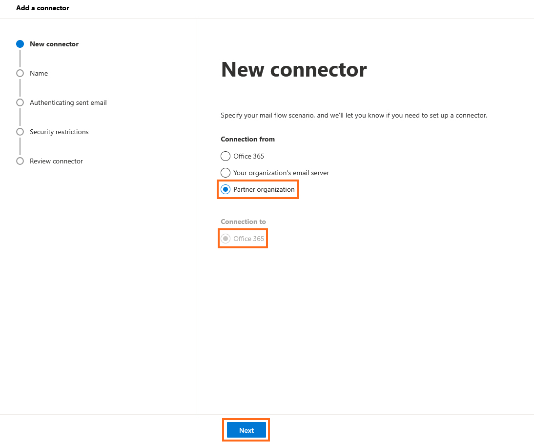 LibraESVA 365 - exchange add connector - 1 Exchange - New connector