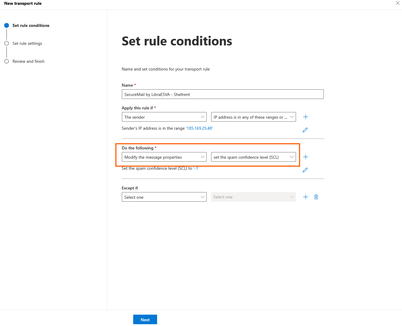 LibraESVA 365 - exchange admin spam check - 3 Exchange - Do the following