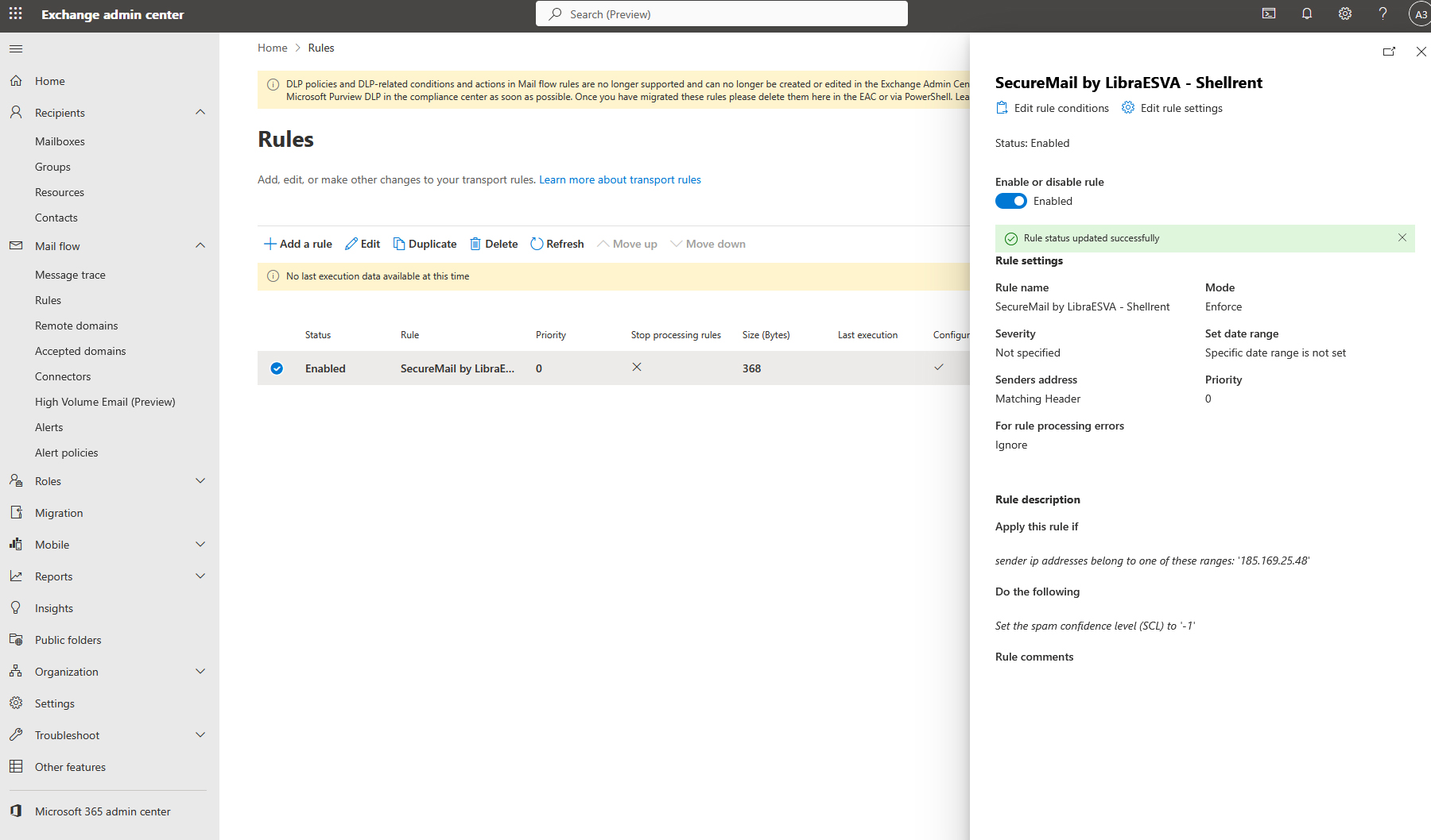 LibraESVA 365 - exchange admin spam check - 7 - enabled Exchange - Rules