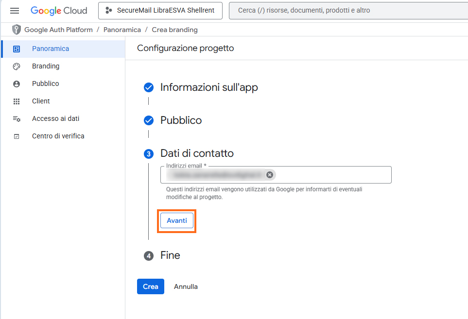 Google Cloud - Dati di contatto