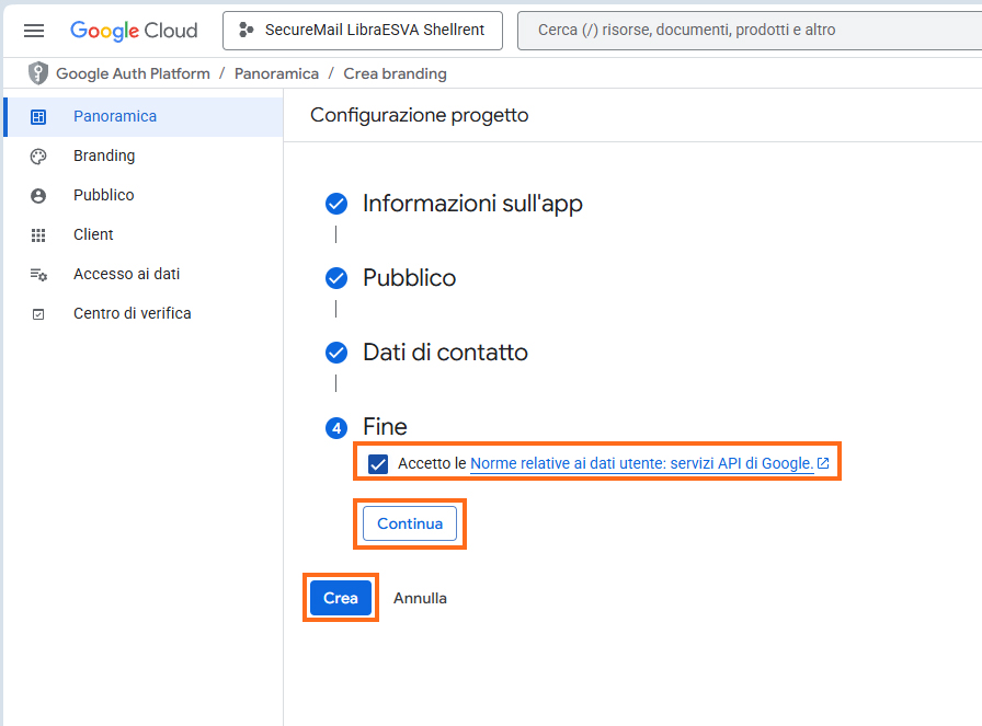 Google Cloud - Accetto le Norme