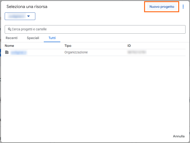 Google Cloud - Seleziona una risorsa