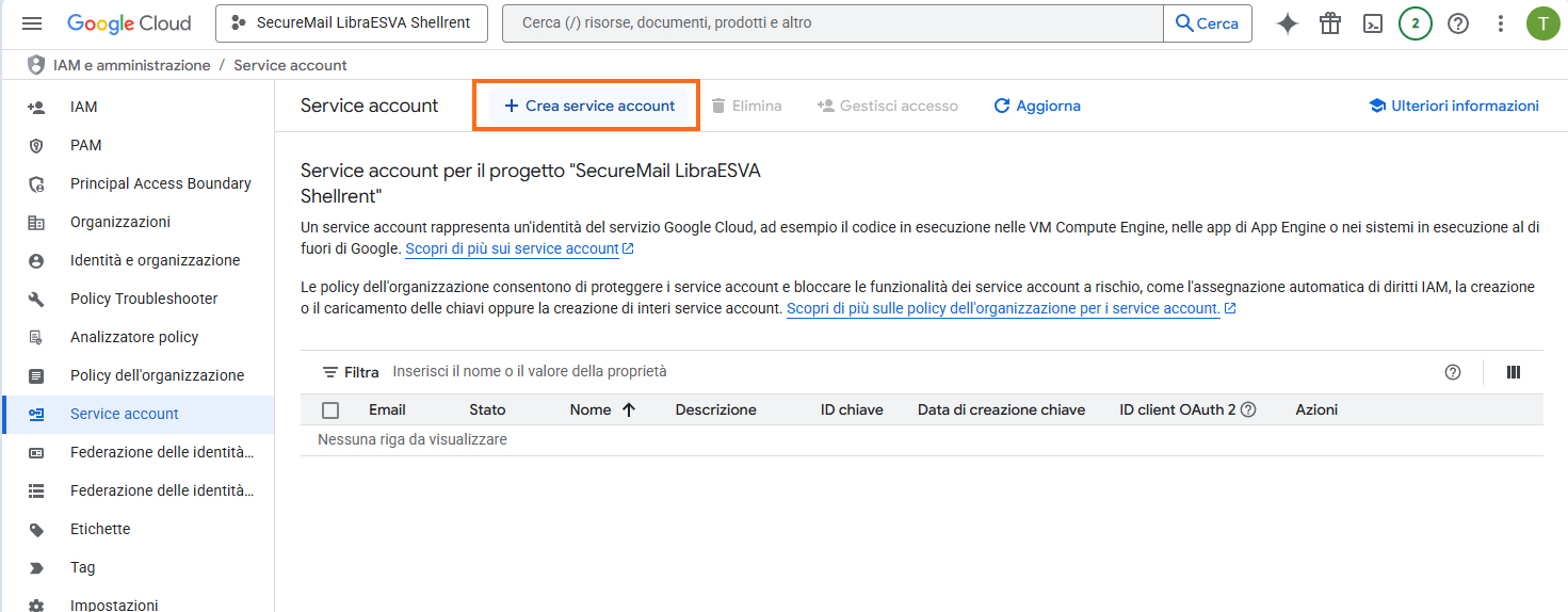 Google Cloud - Crea service account