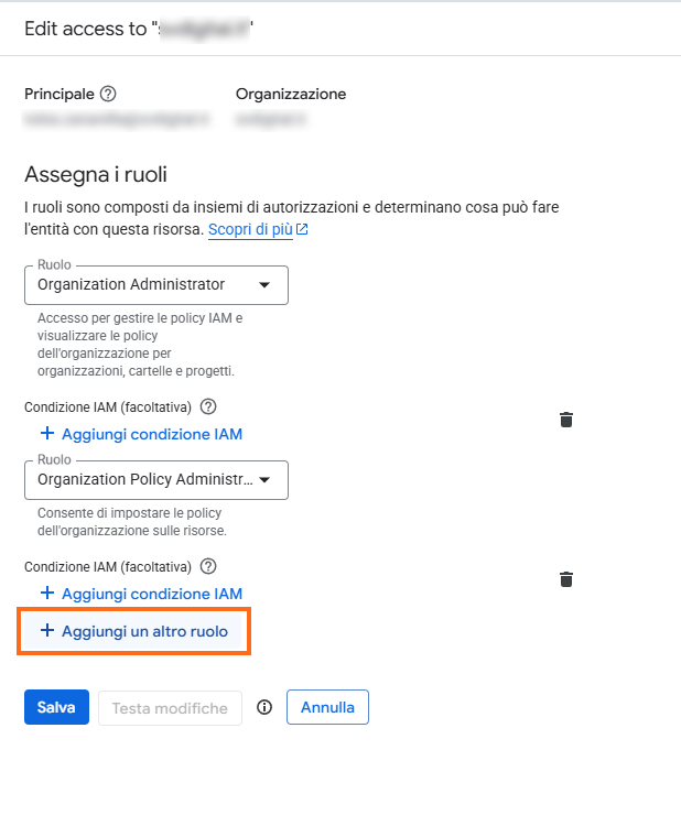 Workspace - 26 - errore - 5 Google Cloud - Aggiungi un altro ruolo