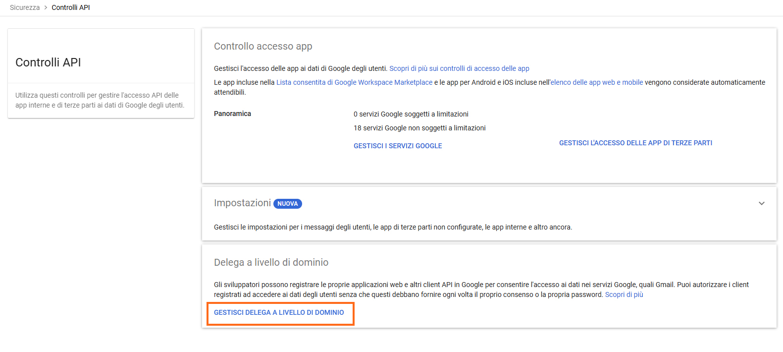 Google Cloud - Gestisci delega a livello dominio