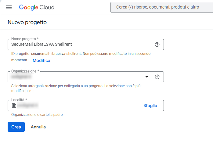 Google Cloud - Nuovo progetto