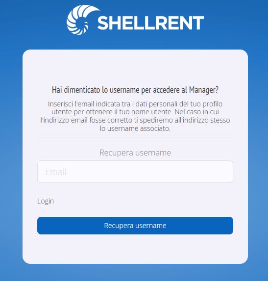 Recupero username account Shellrent