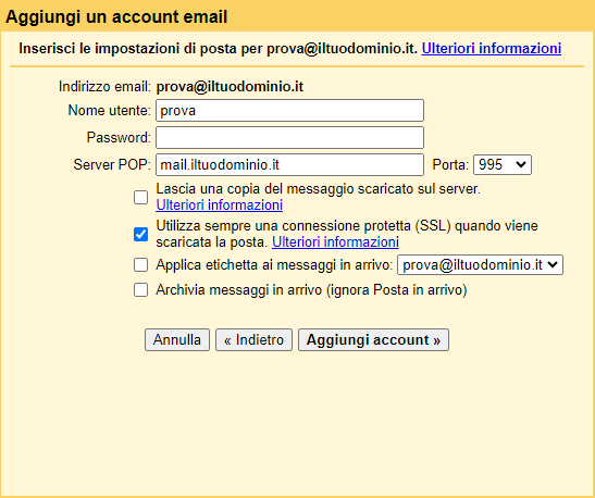 Configurazione posta hosting su Gmail