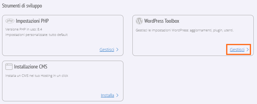 wordpress toolbox pannello manager